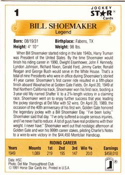 1991 Jockey Star Jockeys #1 Bill Shoemaker Back
